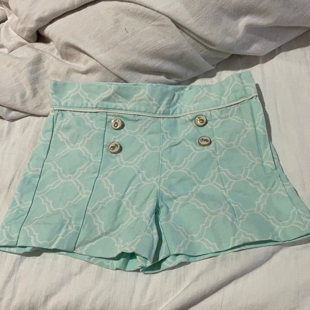 Janie and jack turquoise white 4 shorts repeating pattern worn once euc